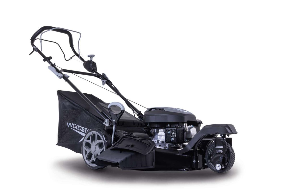 Scheppach Benzinrasenmäher mit Trike-Aufsatz und Fangkorb
