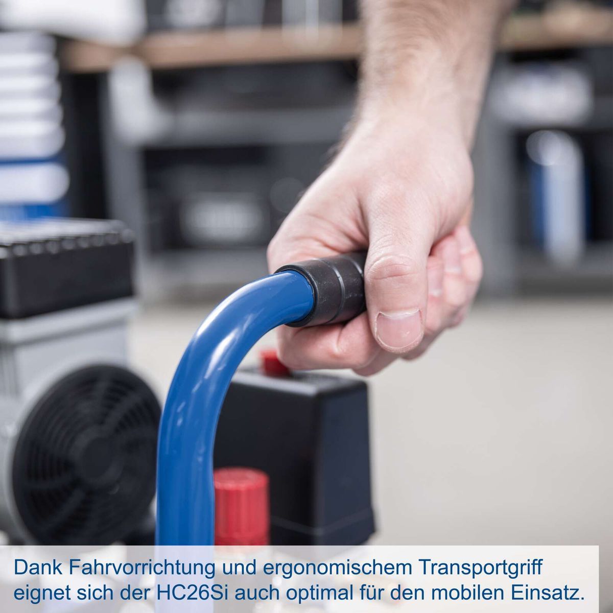 Ergonomischer Transportgriff für mobile Anwendung des HC26Si-Scheppach-Tools