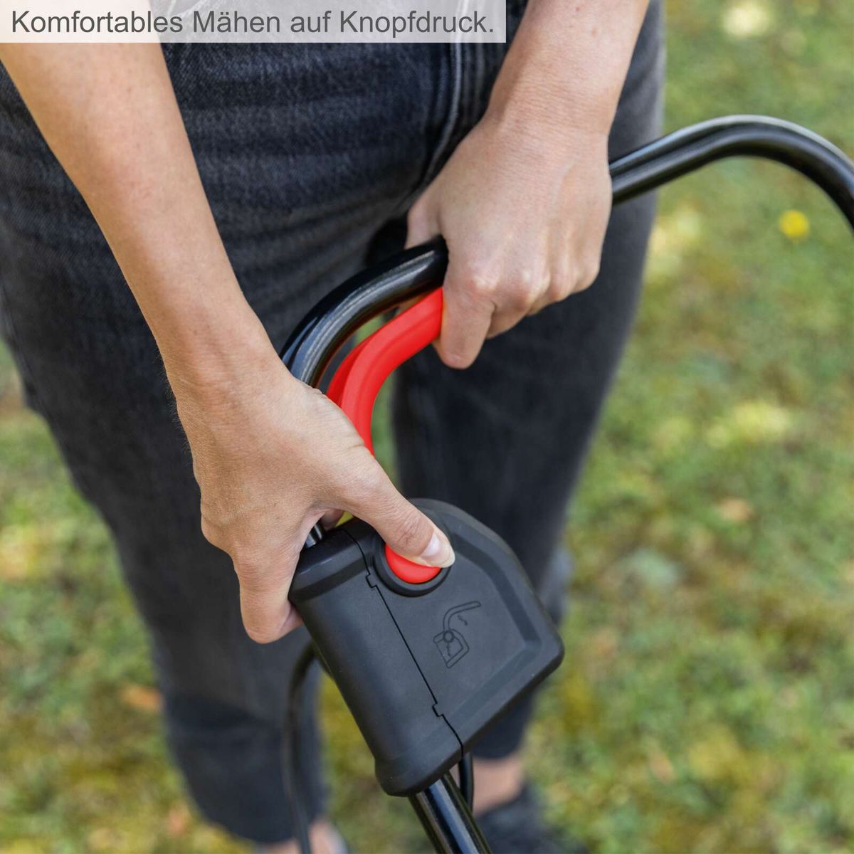 Elektro-Rasenmäher mit ergonomischem Griff und Knopfbedienung für komfortables Mähen