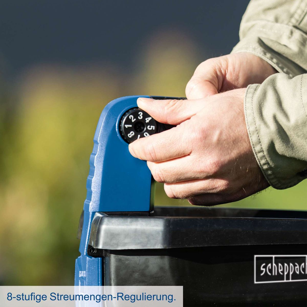 8-stufige Streumengen-Regulierung für präzise Dosierung beim Akku-Handstreuer