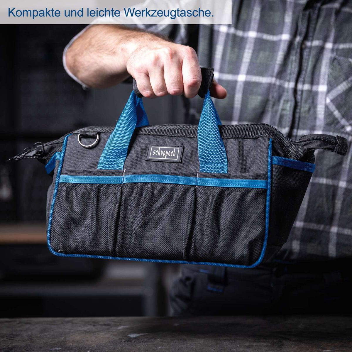 Kompaktes Scheppach-Werkzeugset mit praktischen Aufteilungsfeldern für 23 Werkzeuge