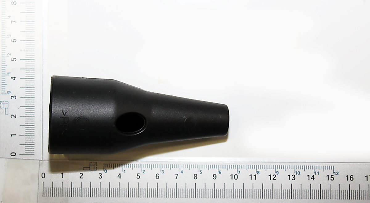 Aufblasdüse von Scheppach, gezeigt von der Seite auf weißem Hintergrund.