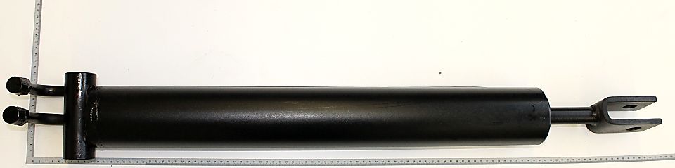 Hydraulikzylinder 400V von Scheppach, seitliche Ansicht mit Messskala im Hintergrund.