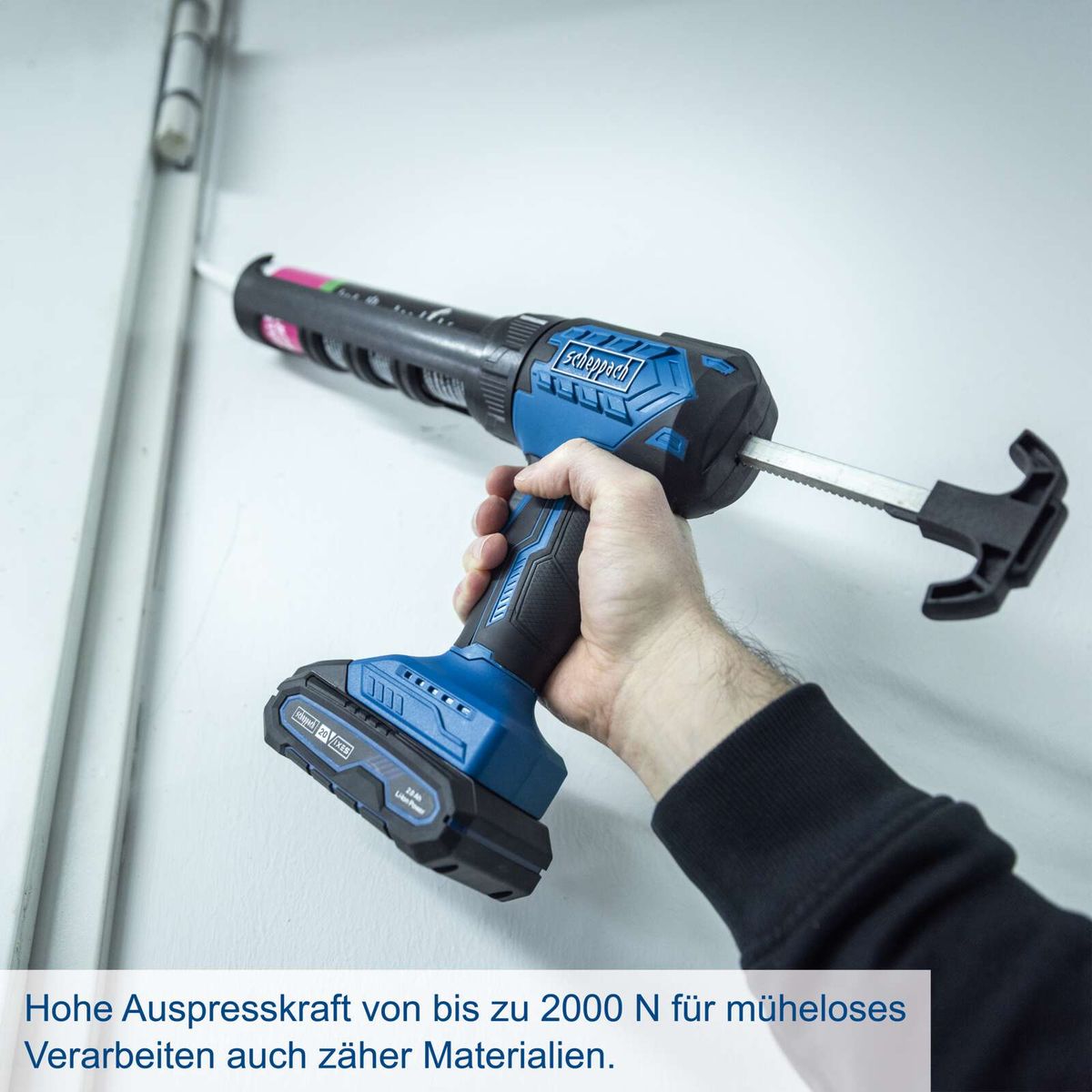 Akku-Kartuschenpistole mit hoher Auspresskraft bis 2000 N für präzises Arbeiten
