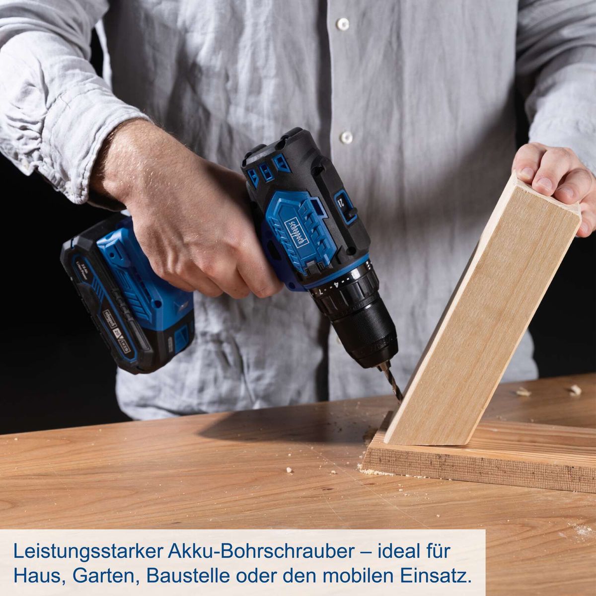 Akku-Bohrschrauber mit starker Leistung für Haus, Garten und Baustelle – ideal für präzise Bohrungen und Schraubarbeiten.