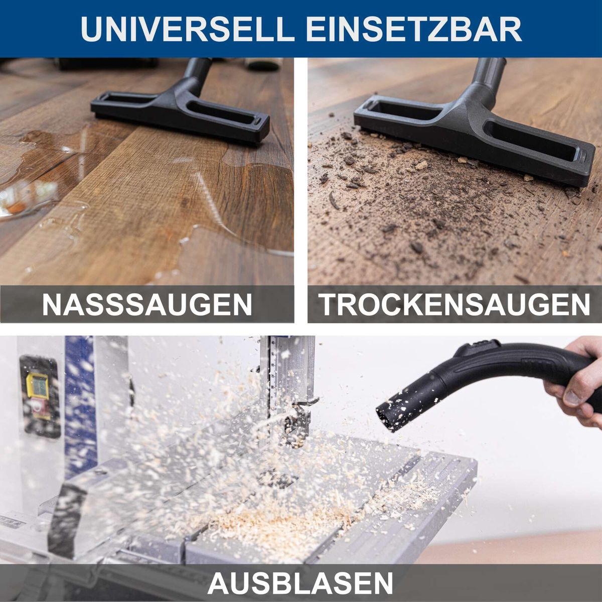 Der Elektro-Nass-/Trockensauger VC50 von Scheppach bietet universelle Einsetzbarkeit. Er kann sowohl zum Nasssaugen als auch zum Trockensaugen verwendet werden. Zusätzlich verfügt er über eine Ausblasfunktion.