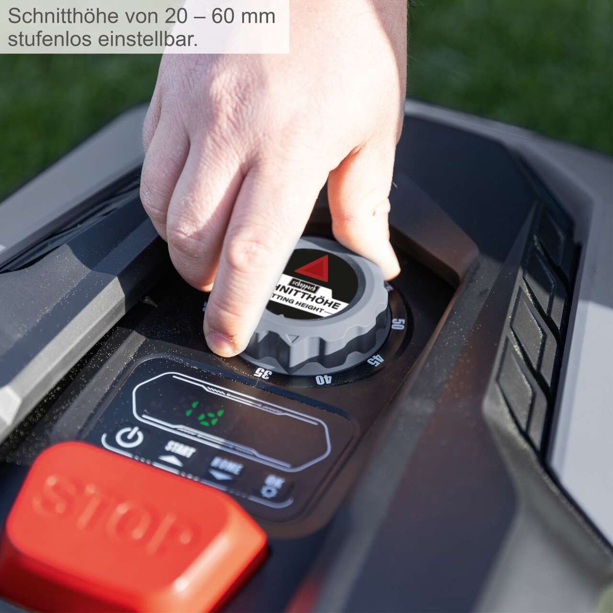 Schnitthöhen-Einstellknopf für RoboCut XL600 mit stufenloser Einstellung zwischen 20 und 60 mm