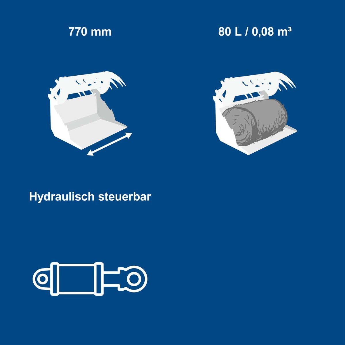 Hydraulisch steuerbare Schubkette mit 770 mm Schubkraft und 80 Liter Volumen