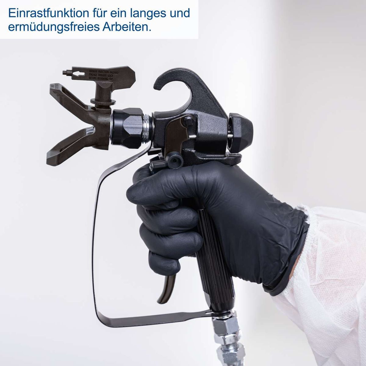 Das Airless Farbsprühsystem ACS4000 von Scheppach verfügt über eine Einrastfunktion für ermüdungsfreies Arbeiten.