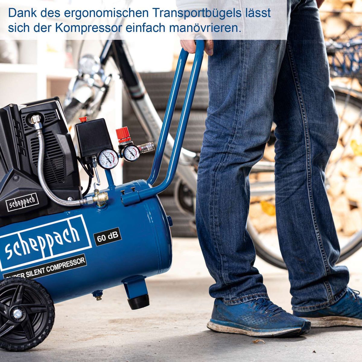 Ergonomischer Transportwagen für Scheppach-Kompressor mit einfacher Bedienung