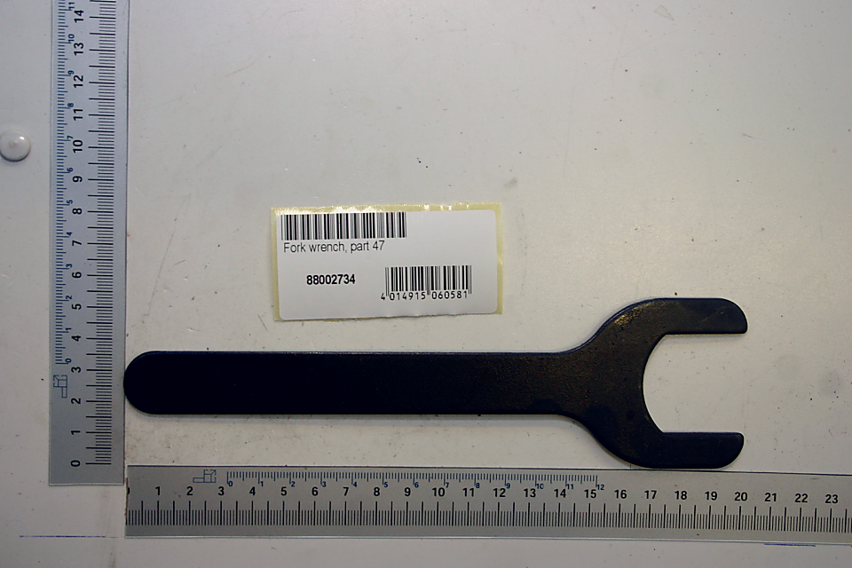 Scheppach-Gabelschlüsselteil (Teil 47) mit Beschriftung und Barcode