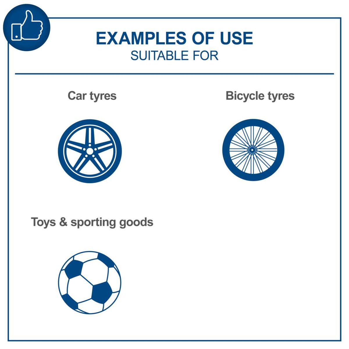 Examples of tool usage – suitable for bicycle tyres, car tyres, toys & sporting goods