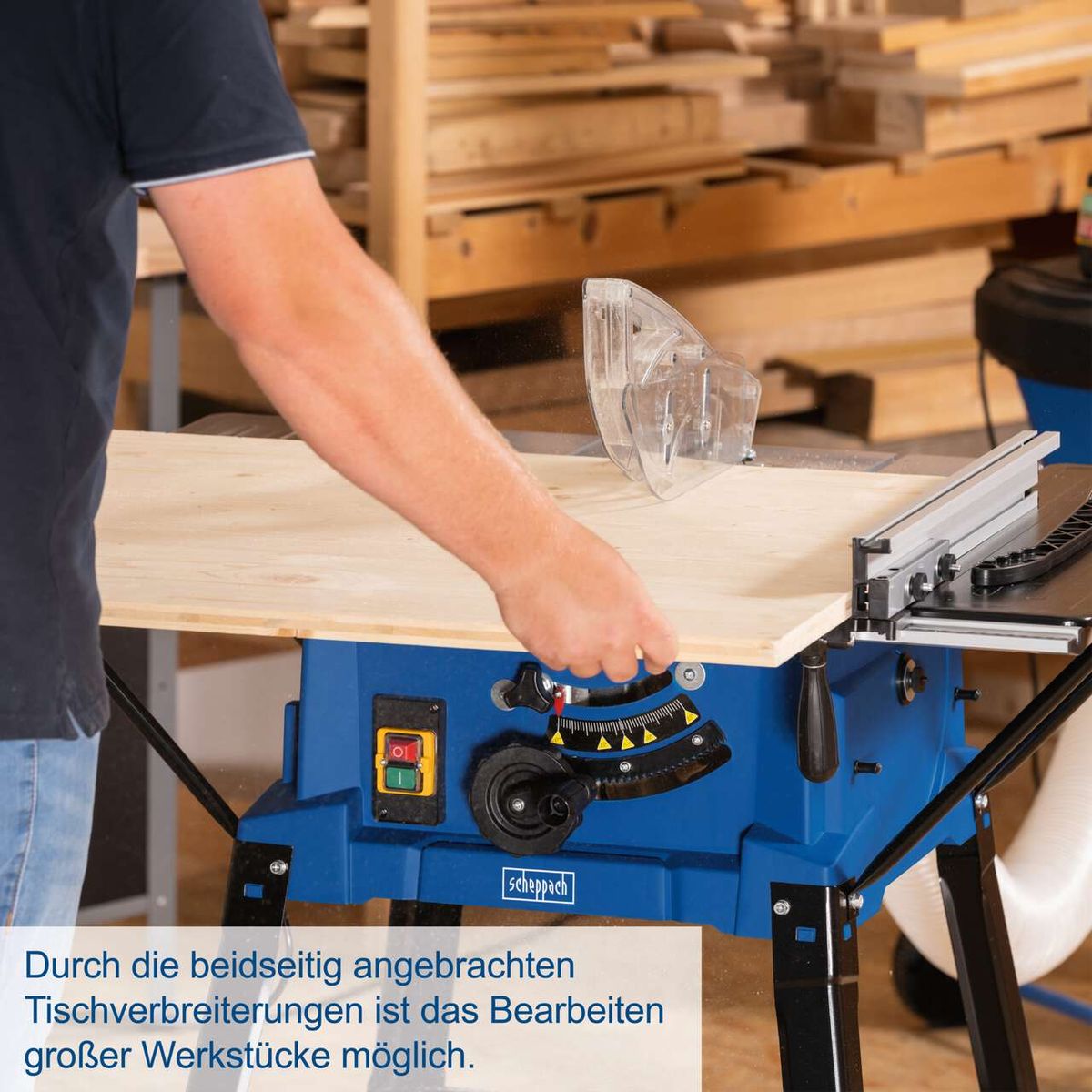Tischverbreiterungen für Bearbeitung großer Werkstücke auf Scheppach-Tischkreissäge