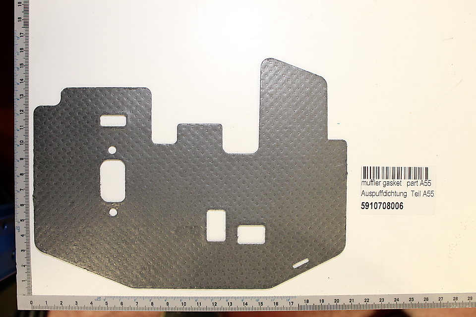 Auspuffdichtung Teil A55, Artikelnummer 5910708006, von vorne fotografiert.