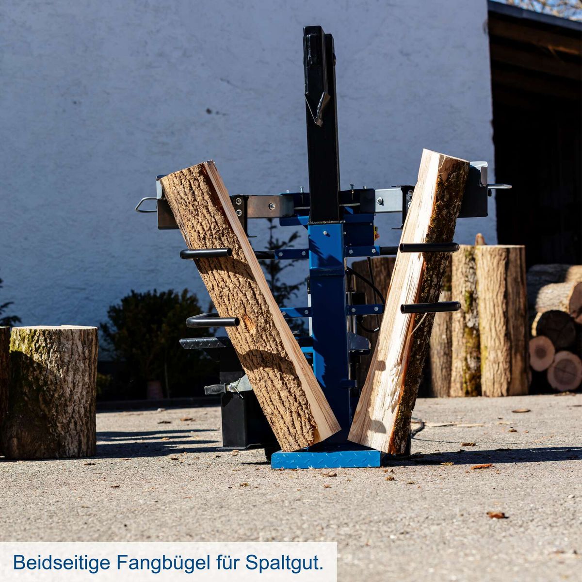 Beidseitige Fangbügel für Spaltgut auf Scheppach-Maschine