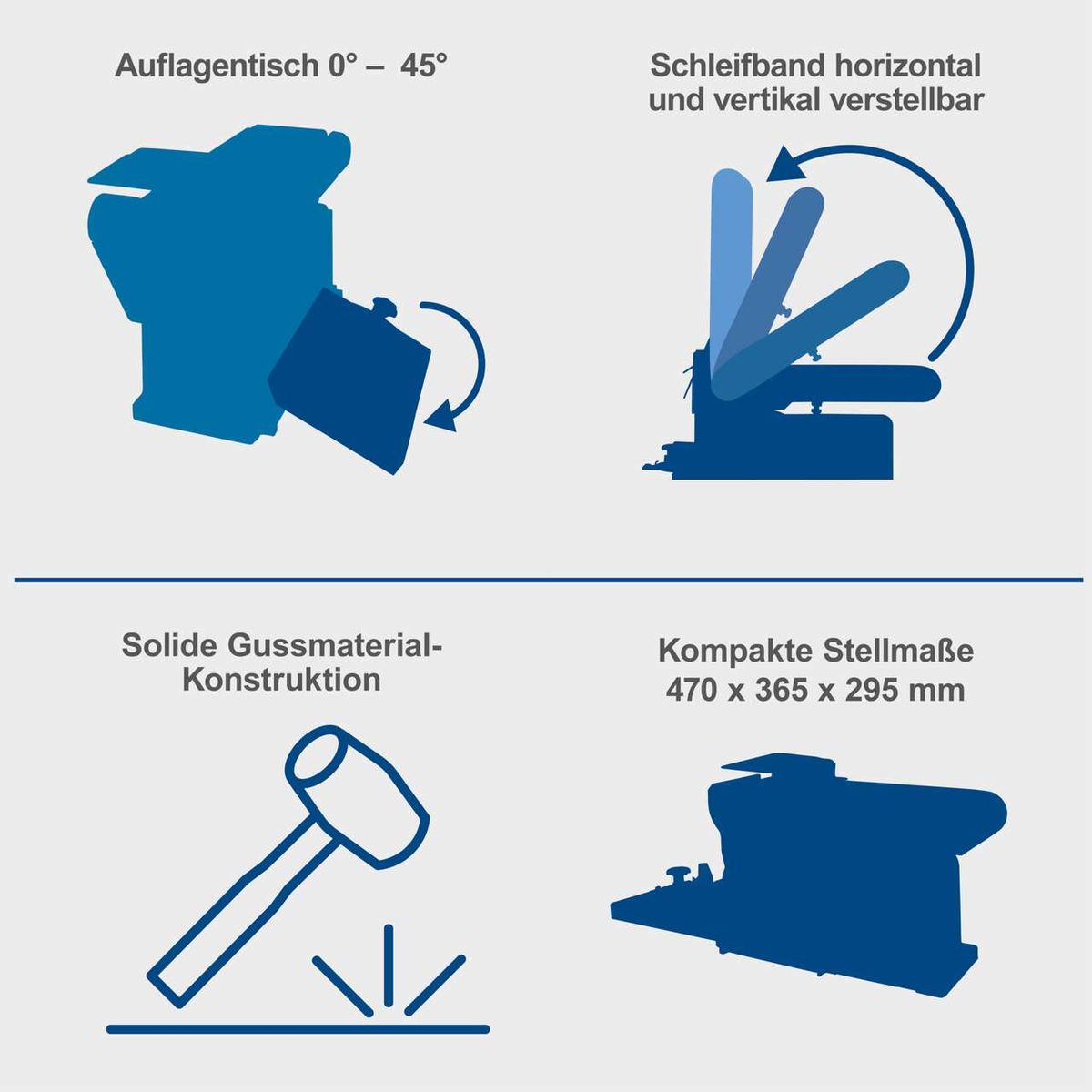 Der Band- und Tellerschleifer BTS800 von Scheppach bietet einen verstellbaren Auflagentisch von 0° bis 45°, ein horizontal und vertikal verstellbares Schleifband, eine solide Gussmaterial-Konstruktion und kompakte Stellmaße von 470 x 365 x 295 mm.