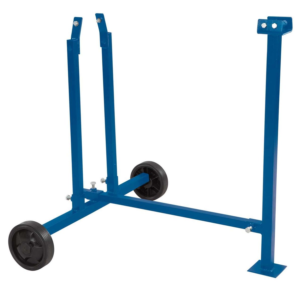 Untergestell HL760L von Scheppach, Ansicht von vorne. Zwei Räder und vier vertikale Stützen.