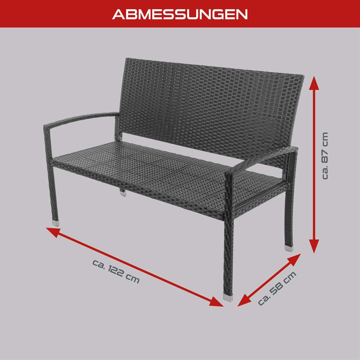 Wohnzimmer-Sofa mit Wicker-Matte, Abmessungen: 122 cm breit, 58 cm tief, 87 cm hoch