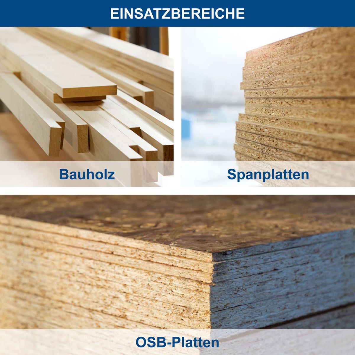 Bauholz und Spanplatten sowie OSB-Platten als Baustoffe für Möbel und Konstruktion