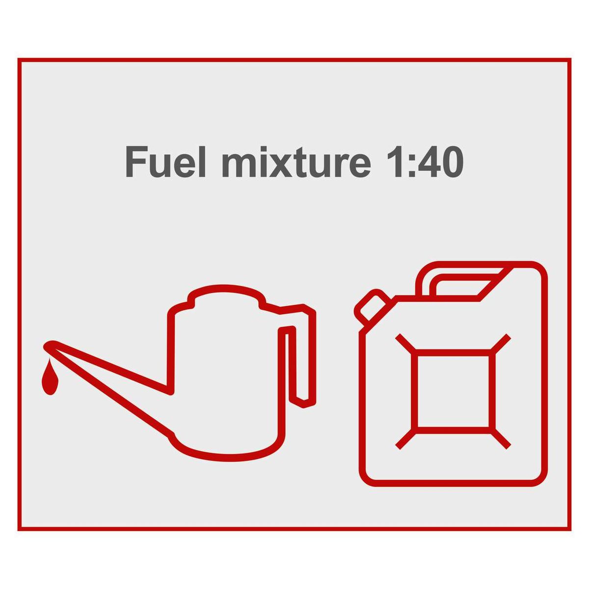 The brush cutter uses a fuel mixture of 1:40. This means that 1 part oil is mixed with 40 parts petrol.