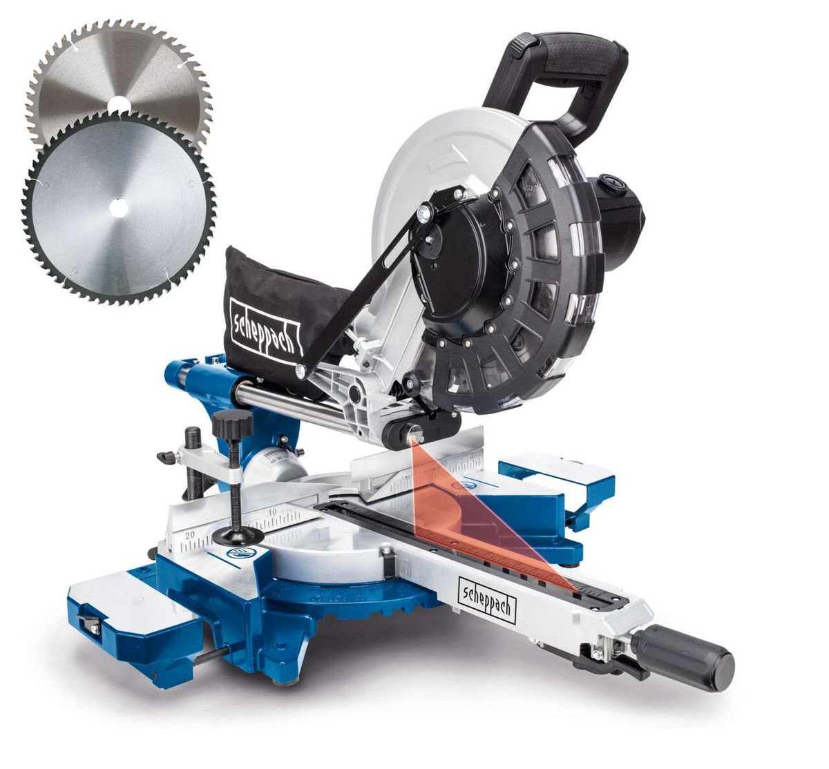Scheppach-Kappzugsäge mit integriertem Sägeblatt und Zusatzausstattung für präzise Schnitte
