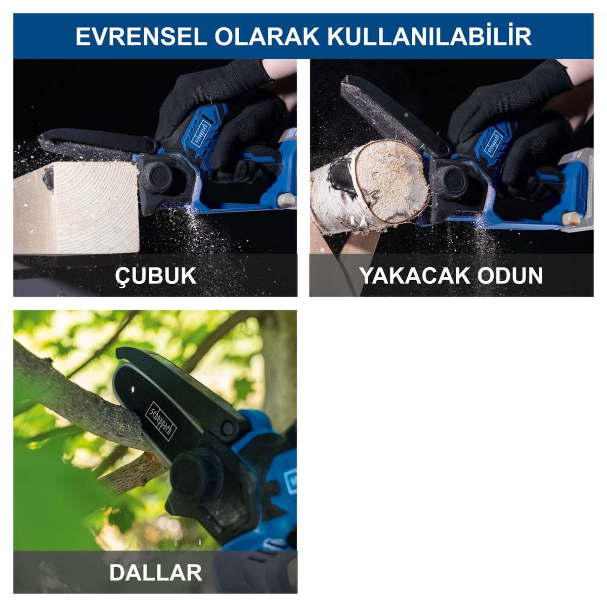 Der Scheppach Gartenschneider ist universell einsetzbar. Er kann zum Schneiden von Stangen, Brennholz und Ästen verwendet werden.