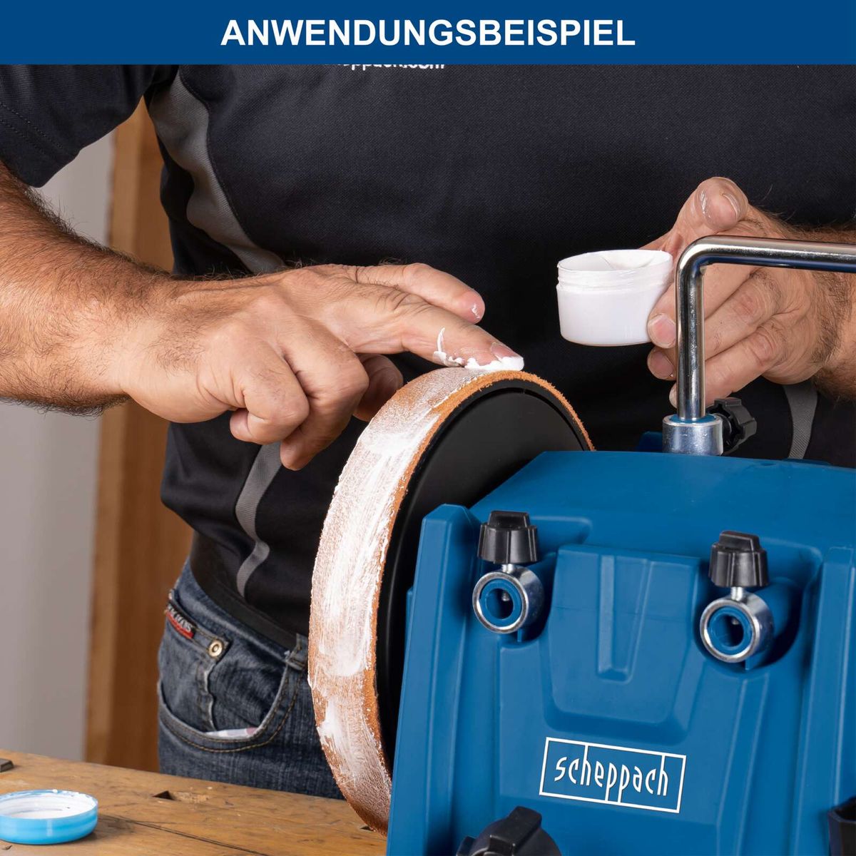 Scheppach-Werkzeug mit Schraubstock und Schleifmittel für präzise Bearbeitung