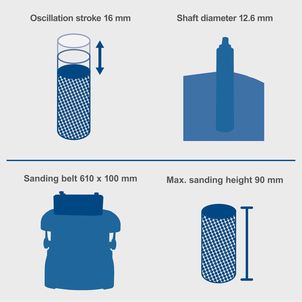 Oscillating Belt & Spindle Sander OSM600 with 16 mm oscillation stroke, 12.6 mm spindle, 610 x 100 mm sanding belt and max. 90 mm sanding height.