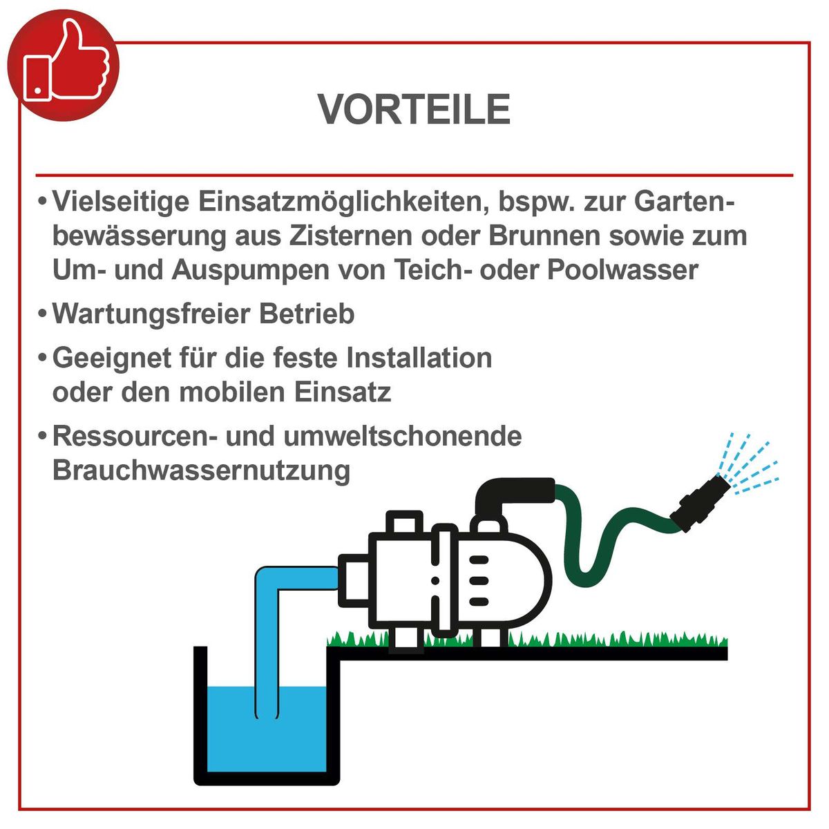 Wichtige Vorteile einer Gartenpumpe mit Ressourcen- und umweltschonender Brauchwassernutzung, inkl. vielseitiger Einsatzmöglichkeiten und wartungsfreiem Betrieb
