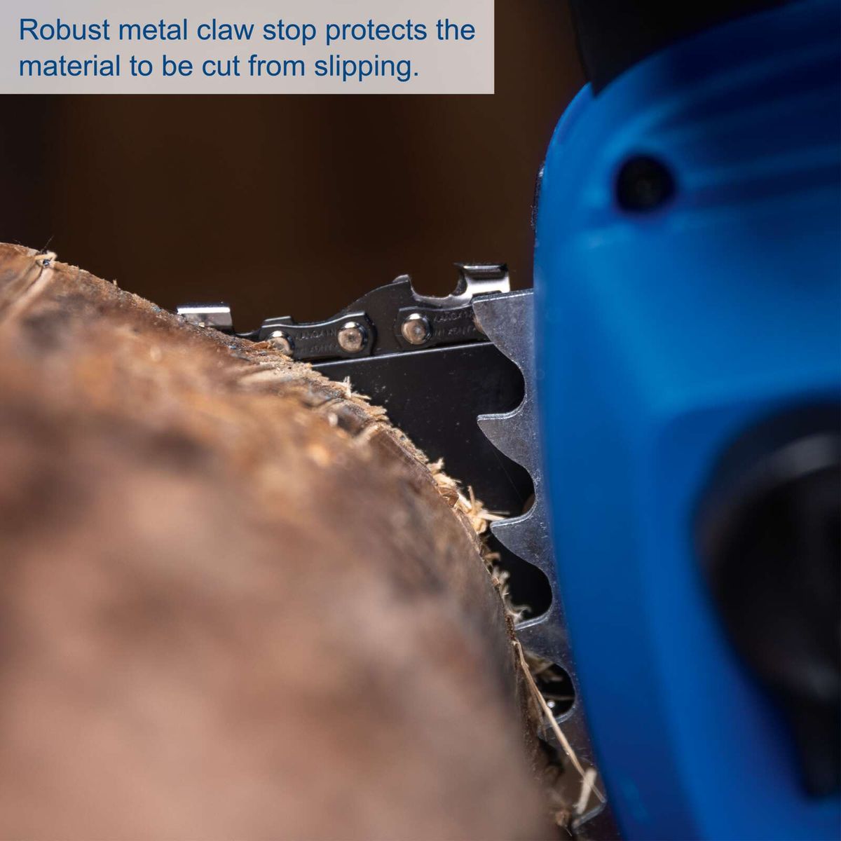 Robust metal claw stop protects the material to be cut from slipping.