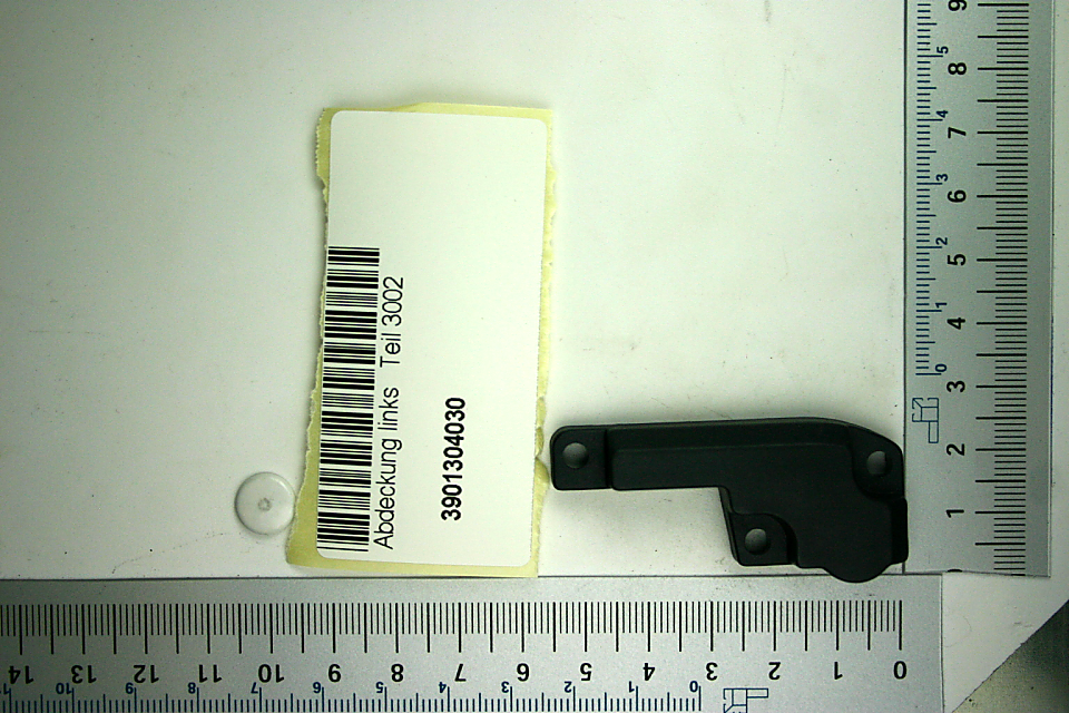 Scheppach-Abdeckung (Teil 3002) mit Beschriftung und Barcode für linke Seite