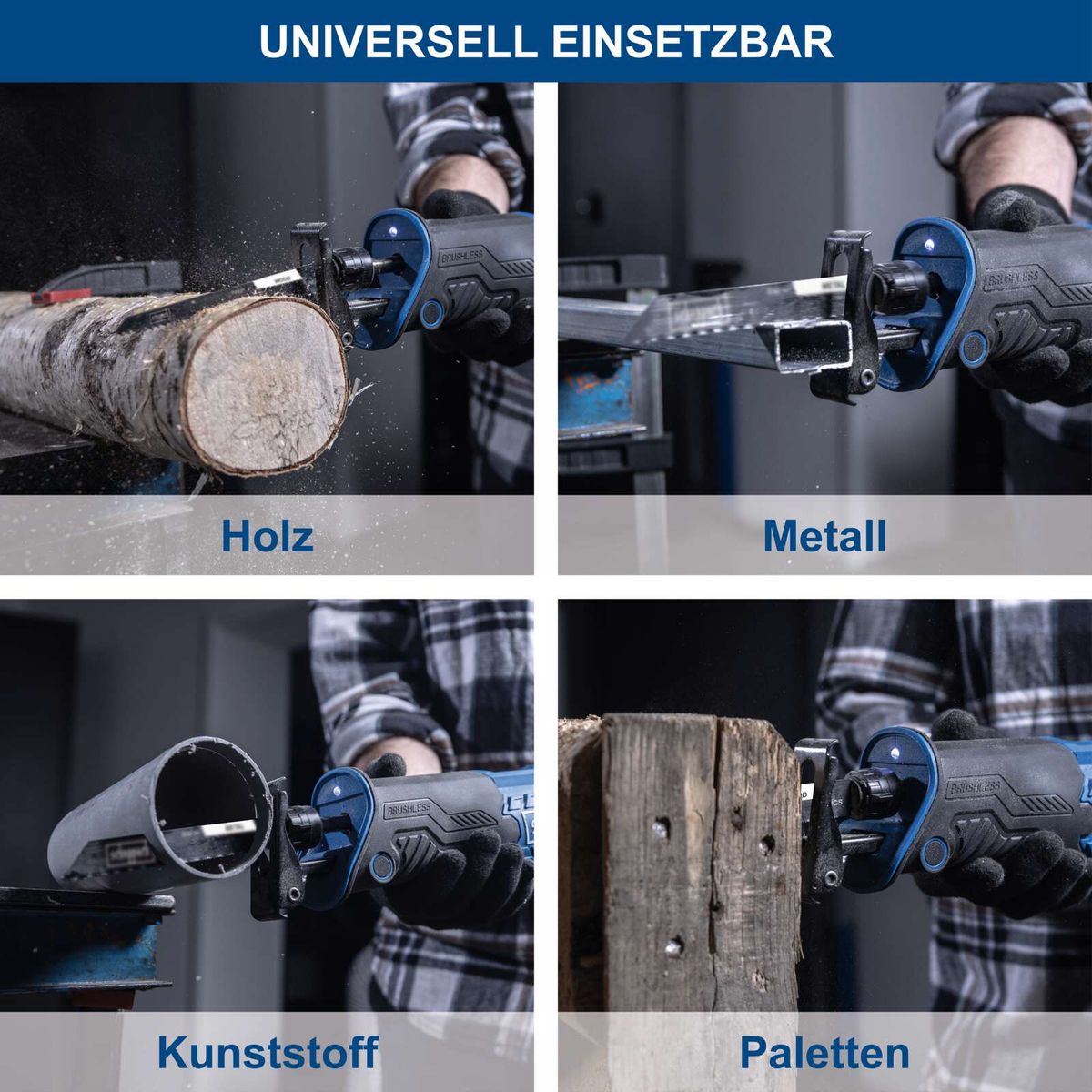 Akku-Säbelsäge für Holz, Metall, Kunststoff und Paletten mit universeller Anwendbarkeit