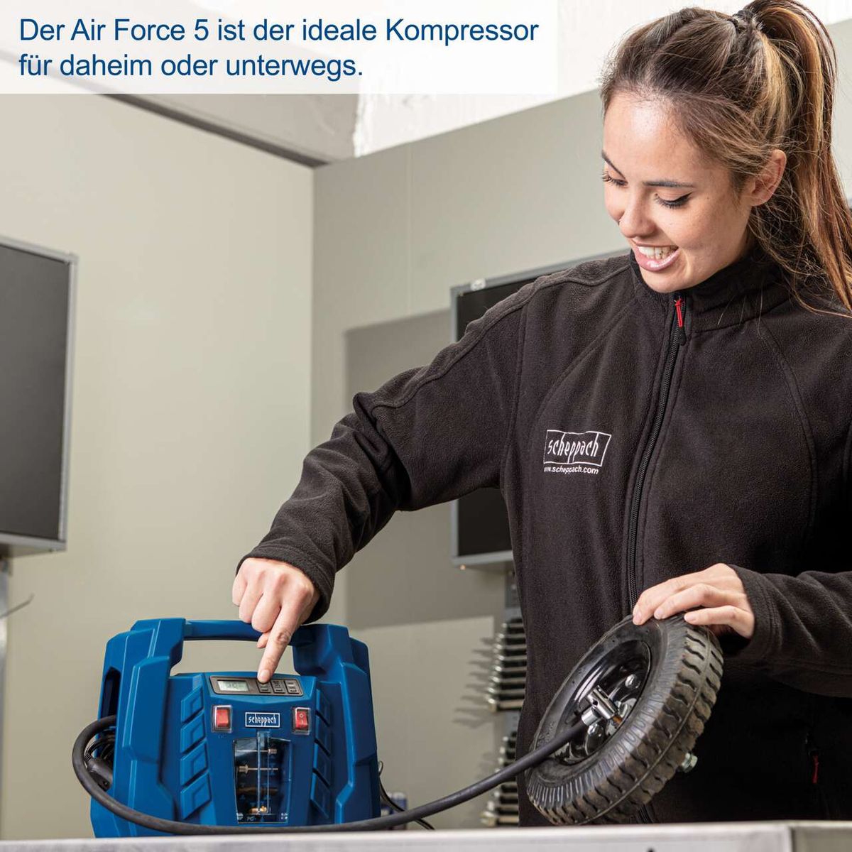 Der Air Force 5 ist der ideale Kompressor für daheim oder unterwegs. Er ist handlich und mobil und verfügt über einen digital einstellbaren Druck.