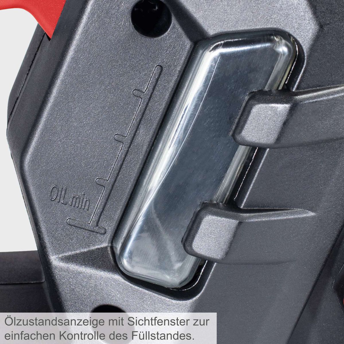 Ölstandsanzeige mit Sichtfenster für einfache Ölkontrolle im Scheppach-Tool
