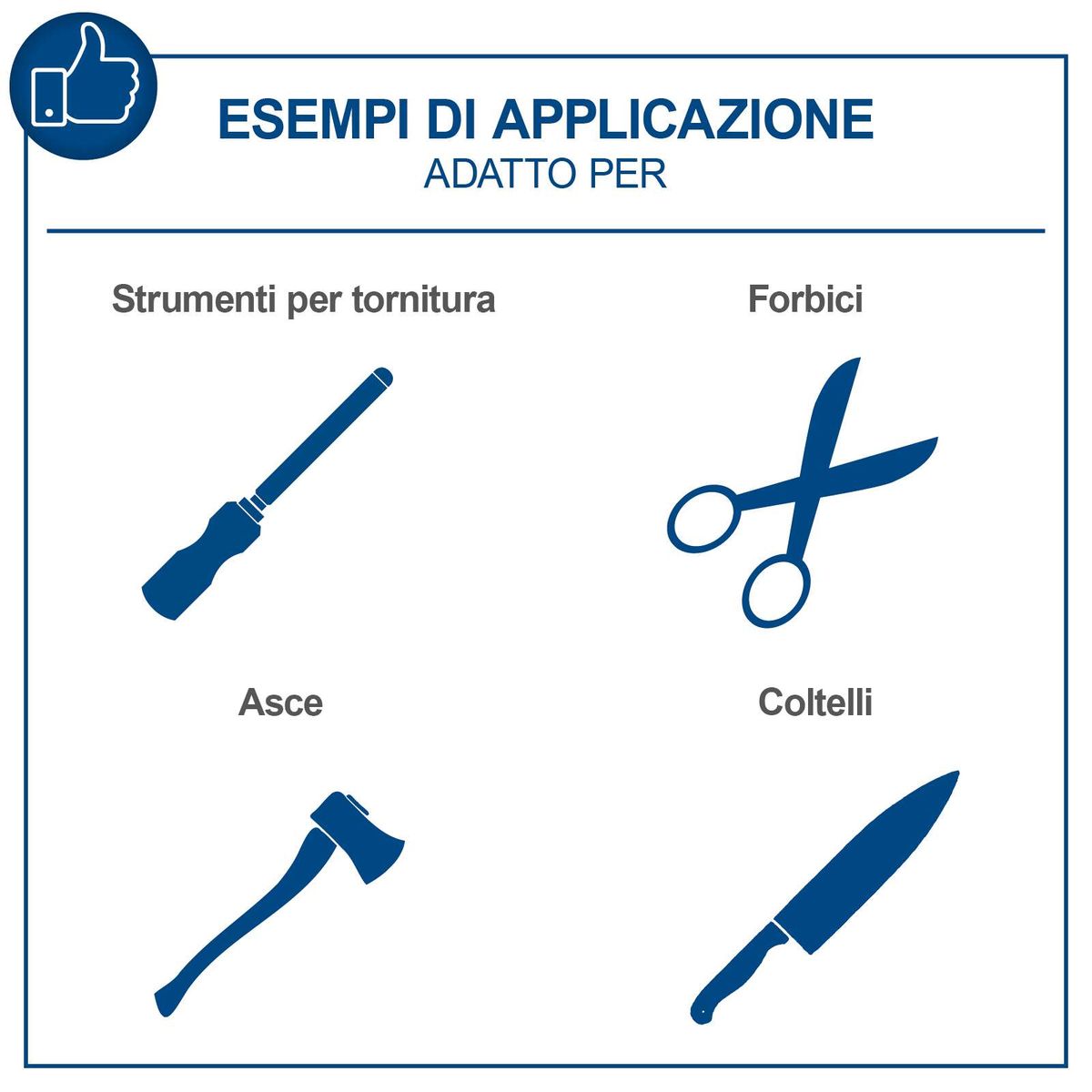 Illustration mit Werkzeugen: Schneidmesser, Skalpell, Schere, Hammer und Beil für Produktinformationen