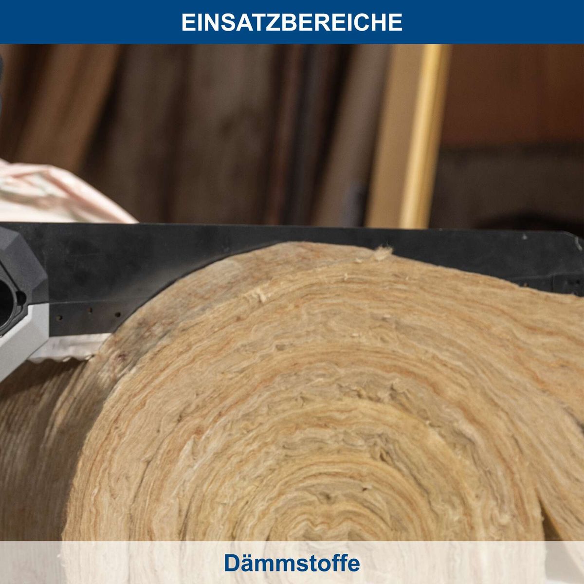 Spezialsägeblatt für Dämmstoffe mit sichtbarem Zahnprofil und Markierung für präzise Anwendung