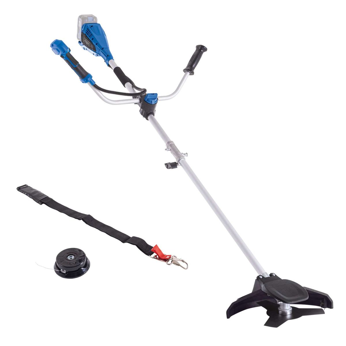 Der Akku-Freischneider Rasentrimmer BC-BCH330 von Scheppach verfügt über eine Schnittbreite von 330 mm als Rasentrimmer und 255 mm als Motorsense. Er ist mit einem Tragegurt und einer Spule ausgestattet.