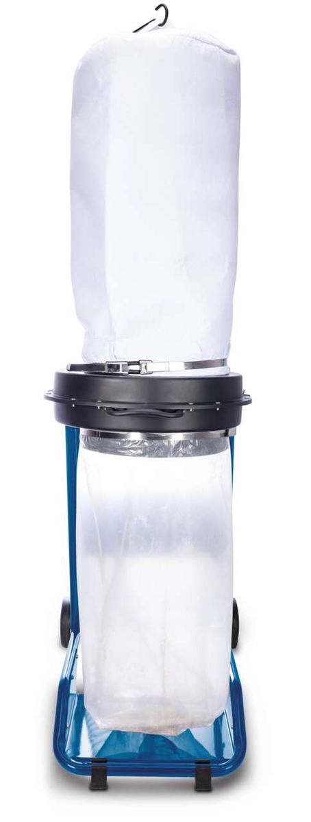 Absauganlage HD12 Scheppach, Vorderansicht. 230V, 500W, 75L Auffangbehälter, 100mm Anschluss.