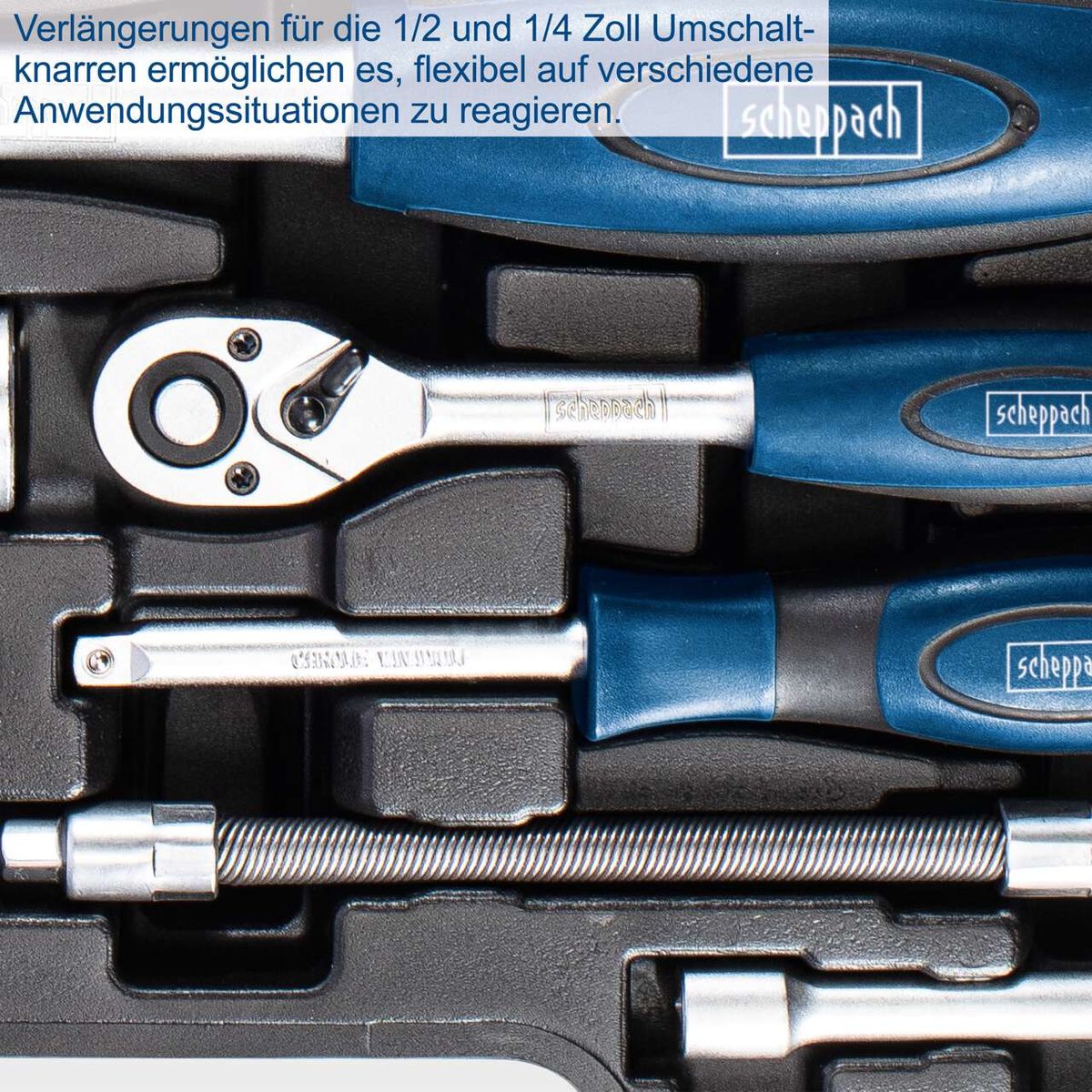 Werkzeugkoffer TB94 mit Verlängerungsschrauben für Umschaltknarren (1/2 und 1/4 Zoll) für flexible Anwendungssituationen