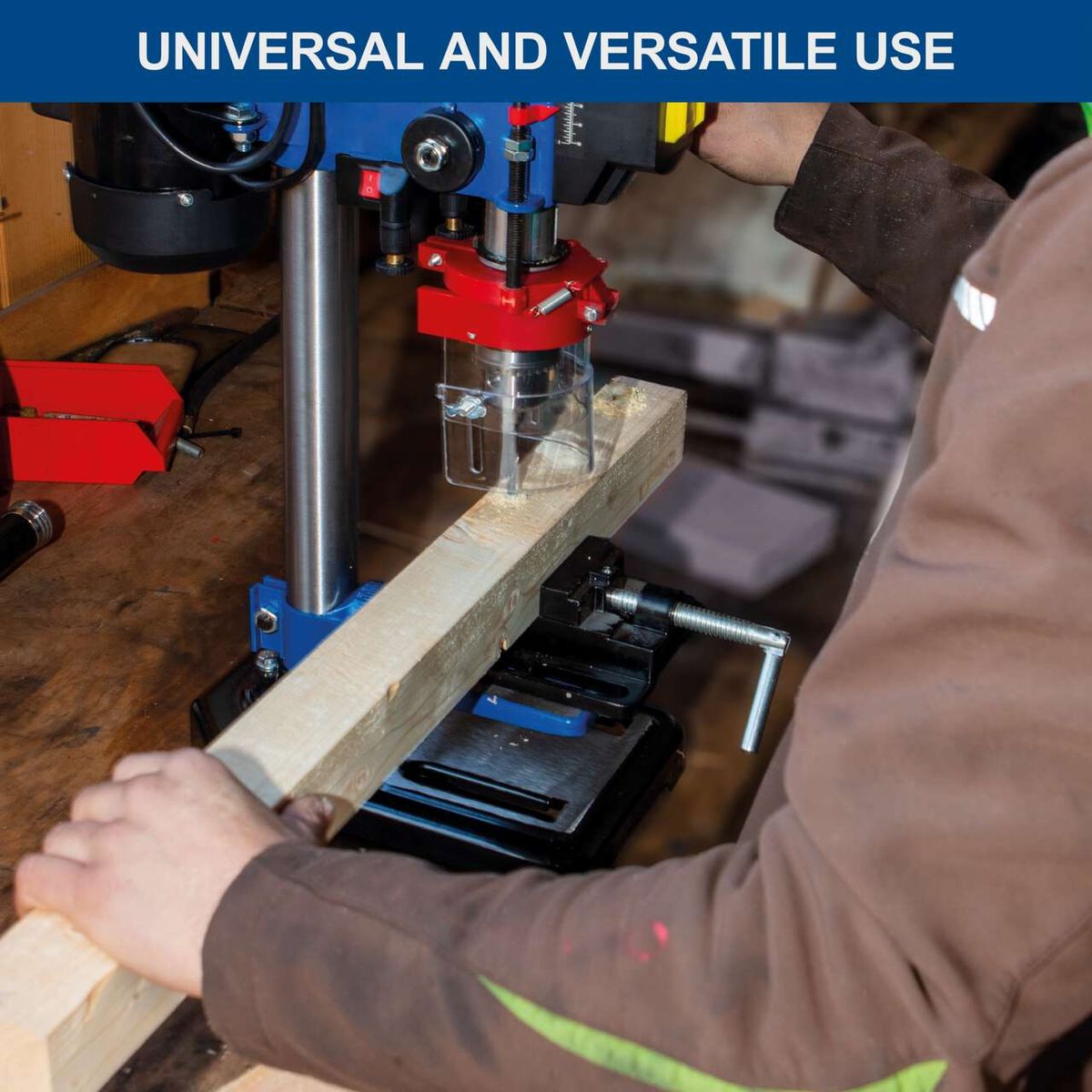 The Scheppach DP16VLS bench pillar drill offers universal and versatile use. It features 5 variable speeds, a drill chuck of 3-13mm, and comes with a laser and clamp.