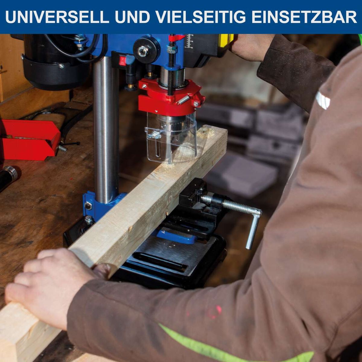 Tischbohrmaschine mit Laserausrichtung und Schraubstockhalterung für präzise Bohrungen und Montagearbeiten