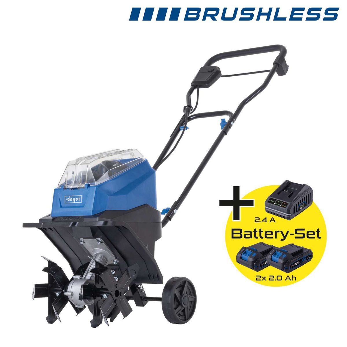 Scheppach Ak Hurtigbagger mit integriertem Akku-Set inkl. zwei 2,0 Ah-Batterien und Ladegerät für 2,4 Ampere