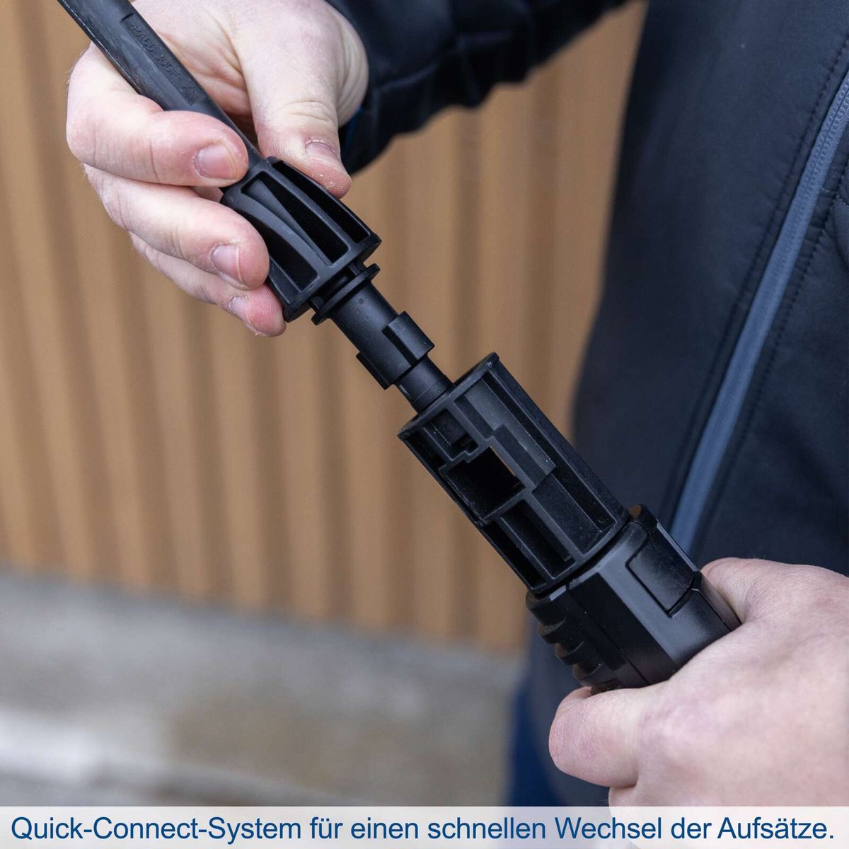 Quick-Connect-System für schnellen Wechsel der Düsenaufsätze auf Scheppach-Akku-Druckreiniger