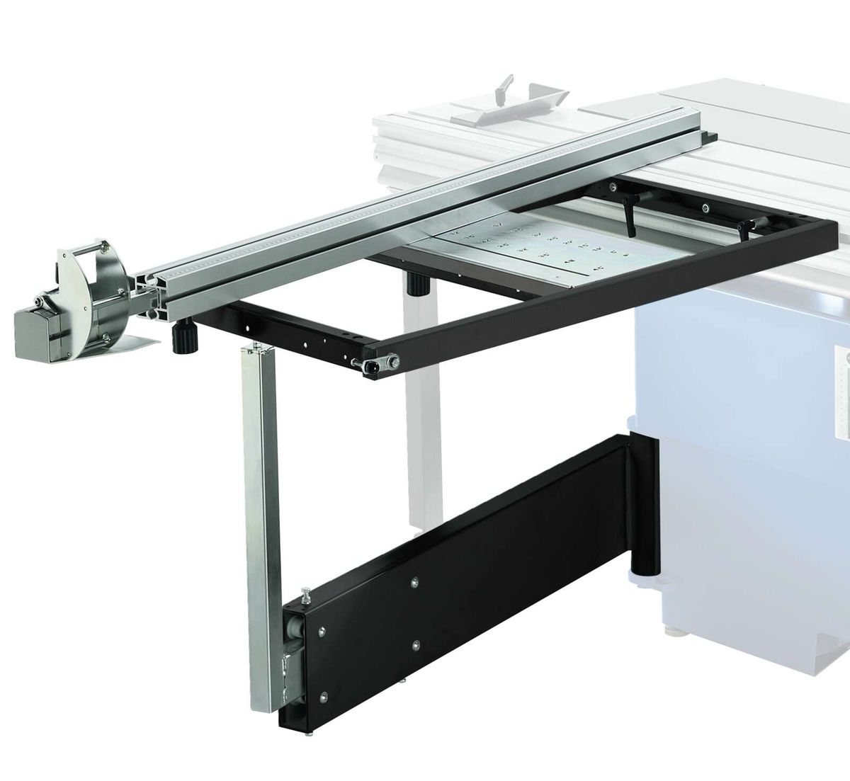 Quertisch mit Teleskoparm, Ansicht von schräg oben.