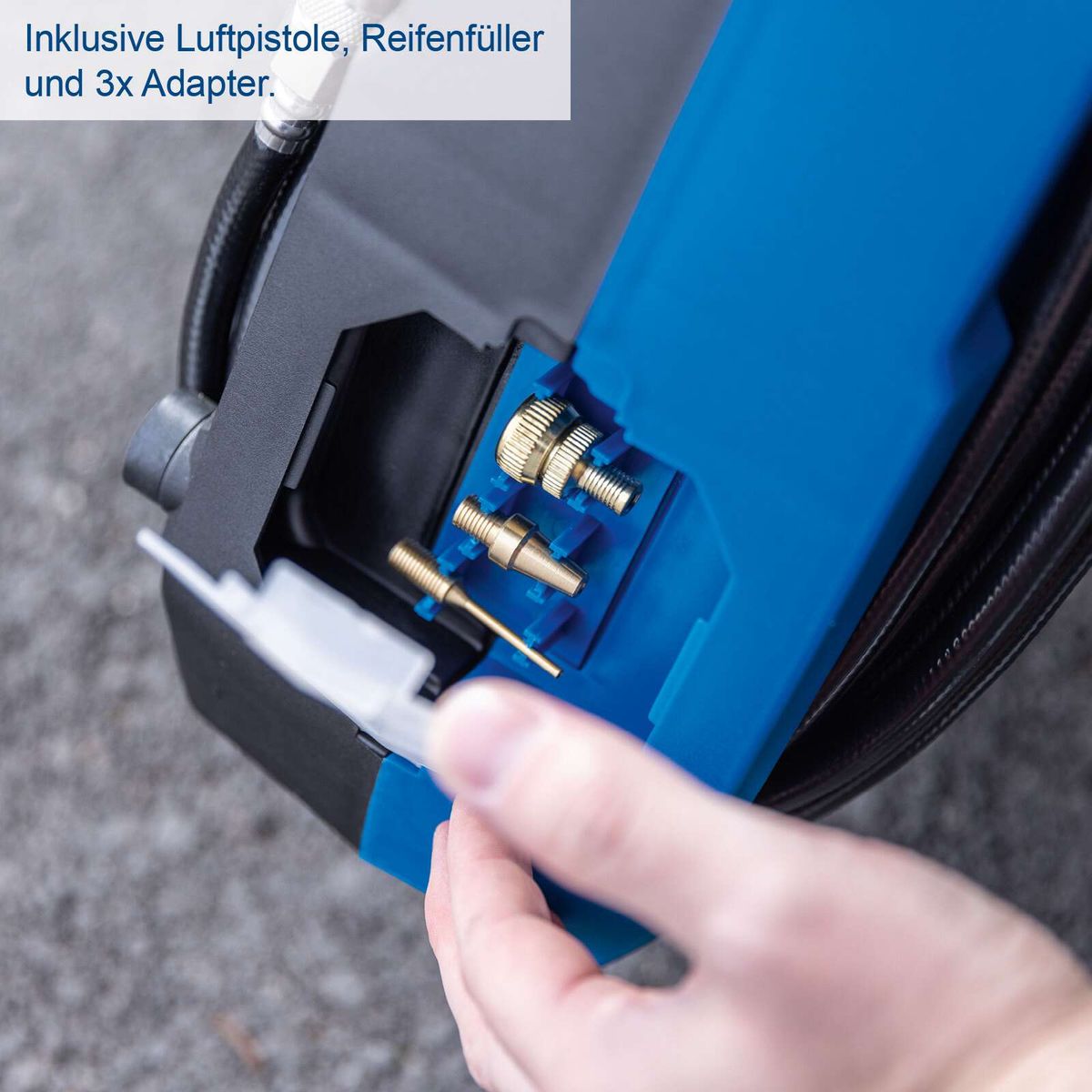 Kompressor Airforce 7 Scheppach inklusive Luftpistole, Reifenfüller und 3x Adapter.