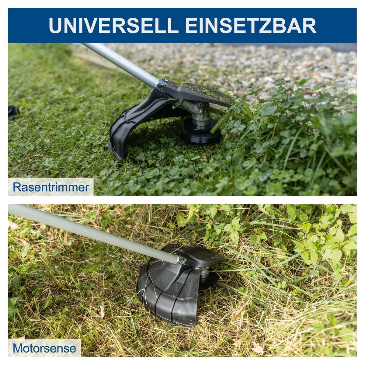 Universeller Akku-Freischneider mit Rasentrimmer- und Motorsense-Funktion, 380 mm Schnittbreite