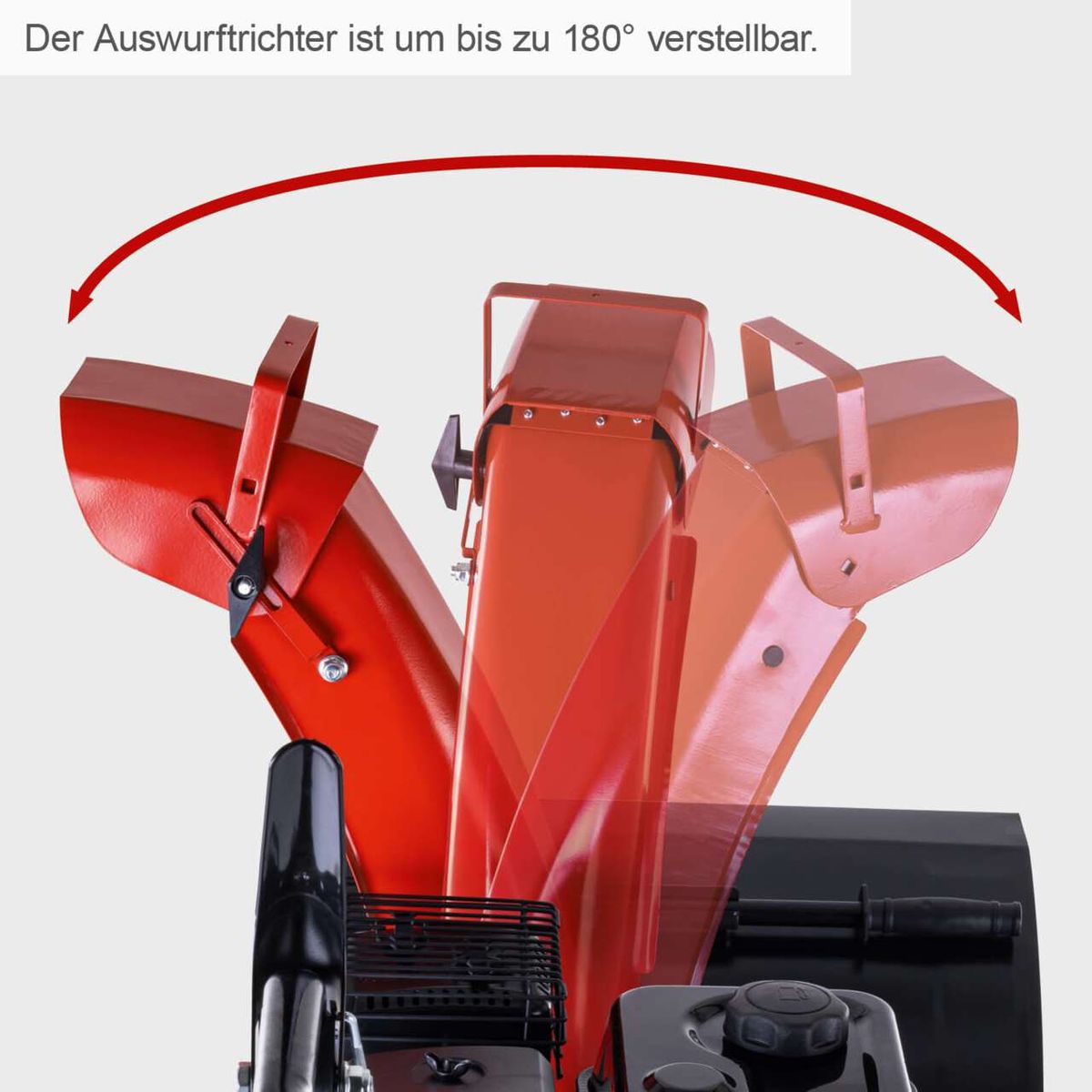 Auswurftrichter einer Schneefräse mit bis zu 180° verstellbarer Auswurfrichtung