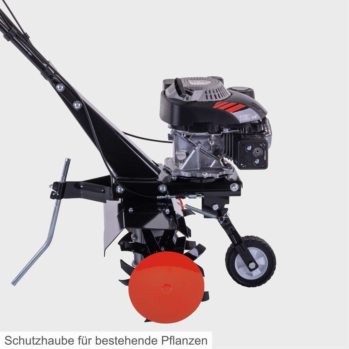 Motorhacke MTP560 mit 150cc Motor, Schutzhaube für bestehende Pflanzen, Arbeitstiefe ca. 50mm, Schnittbreite 360-560mm.