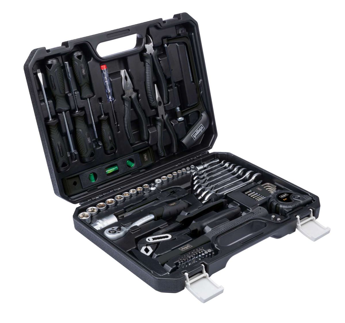 Werkzeugkoffer mit Scheppach-Werkzeugset, inkl. Schraubendreher, Zangen, Schraubmuttern und Bohrer