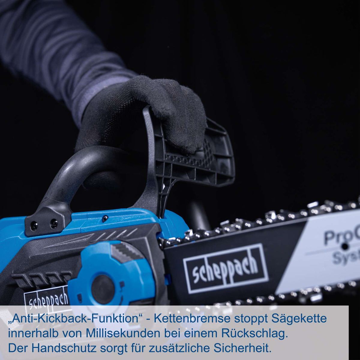 Anti-Kickback-Funktion: Kettenbremse stoppt Sägekette sofort bei Rückschlag